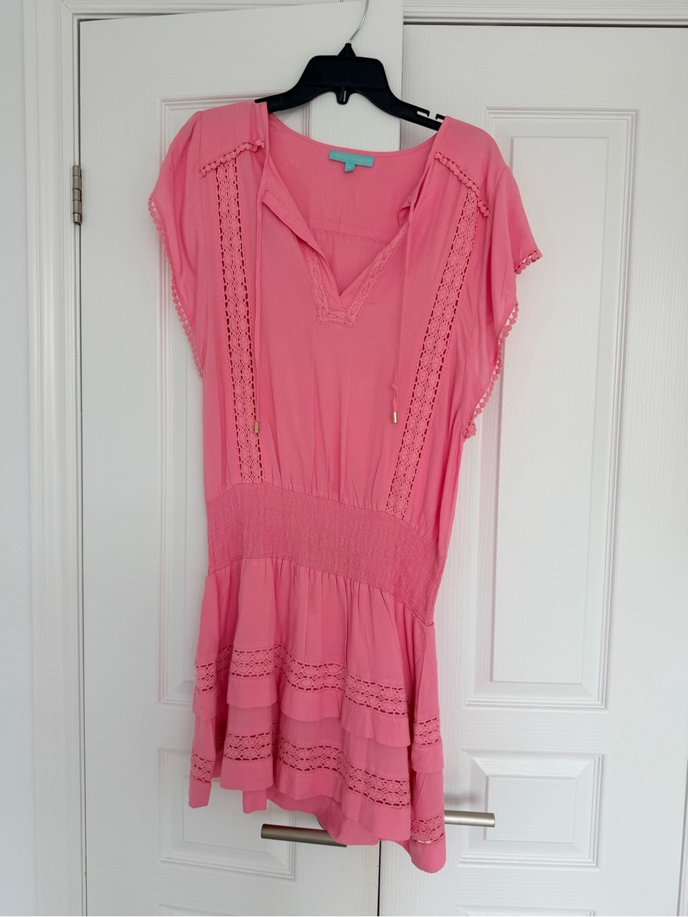 Melissa Odabash Hot Pink Lace-Trim Tiered Mini Dress